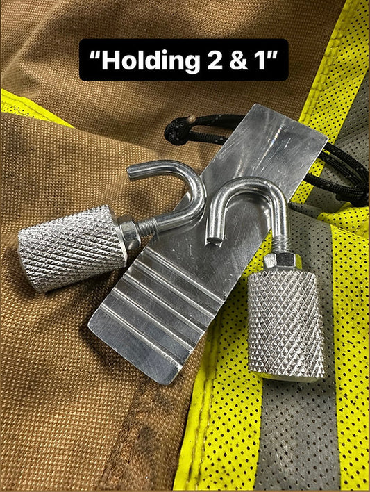 Holding 2 and 1 Set - 1 Grooved Lieu Aluminum Door Chock & a pair of Da' Hookers